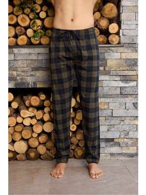 Kly Orta Kalin Penye Ekose Tek Pantolon Pijama %100 Pamuk