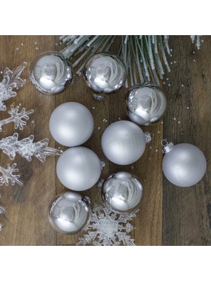 Oktay Sesal Vıp 12 Adet 5 cm Mat Parlak Gümüş Top Süsler Yılbaşı Ağacı Süsleri Noel Ağacı Süsleri