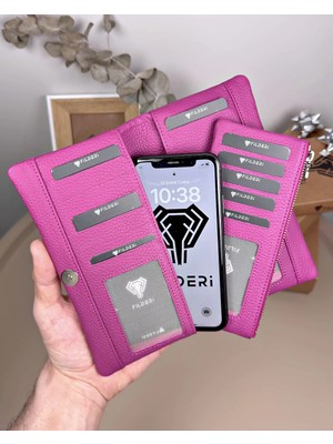 Fil Deri Hakiki Deri Telefon Bölmeli Fermuarlı Kartlıklı Cüzdan 2134