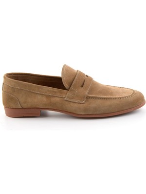 Bambi Bej Hakiki Deri Erkek Loafer Ayakkabı E01549024402