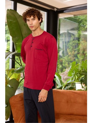 Kly Uzun Kollu Midi Yaka Manşetli Erkek Pijama Takımı 9244