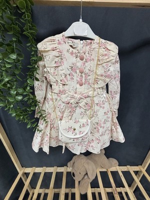 Çantalı Çiçekli Elbise (1-2/2-3/3-4/4-5/5-6/6-7/7-8/8-9 Yaş)