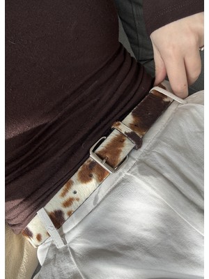 KİLİGİSTANBUL Suni Inek Derisi, Gümüş Tokalı Kemer 100 cm