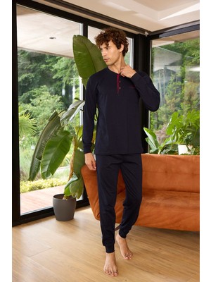 Kly Uzun Kollu Midi Yaka Manşetli Erkek Pijama Takımı 9244