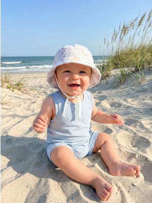 Caramell %100 Pamuk Yazlık Bebek Şapkası Bucket Şapka - Çene Altı Bağcıklı