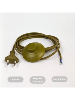 Retro Vitrini Dekoratif 3 Metre Aç-Kapa Yerpuar Anahtarlı Fişli Hazır Lamba-Abajur Kablo Seti Gold(Haki) Renk