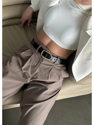 Belirtilmemiş Hendri Siyah Deri Oval Tokalı Kadın Kemer 100 cm Şık Tasarım Acı Kahve Renkli