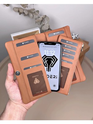 Fil Deri Hakiki Deri Telefon Bölmeli Fermuarlı Kartlıklı Cüzdan 2134