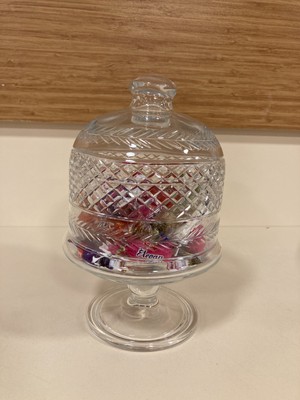 Şekerlik Kesme Kristal Cam Ayaklı Kapaklı Şeffaf El Işçiliği Yükseklik 17 cm Çapı 10 cm