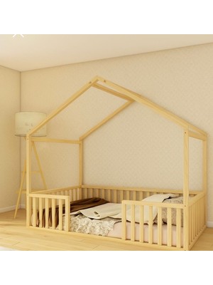 BRK Design Montessori Yer Yatağı – Çatılı Ev Tipi Çocuk Karyolası