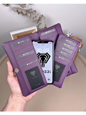 Fil Deri Hakiki Deri Telefon Bölmeli Fermuarlı Kartlıklı Cüzdan 2134