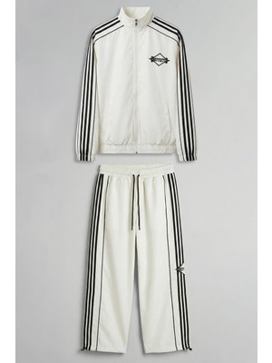 Abluka Online Erkek Relaxed Fit Şeritli Spor Eşofman Takımı Ekru