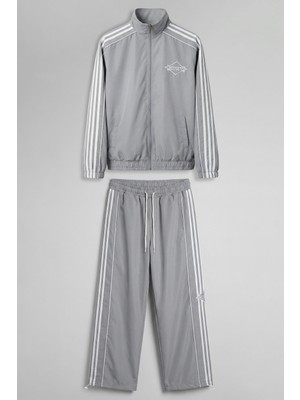 Abluka Online Erkek Relaxed Fit Şeritli Spor Eşofman Takımı Gri