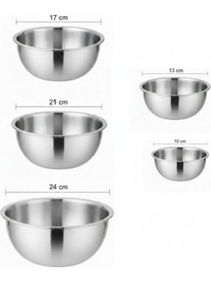 Evefix Kapaklı 5'li Paslanmaz Çelik Pratik Mutfak Hazırlık Seti Yoğurma Çırpa Salata Meyve Saklama Kabı Kase Seti