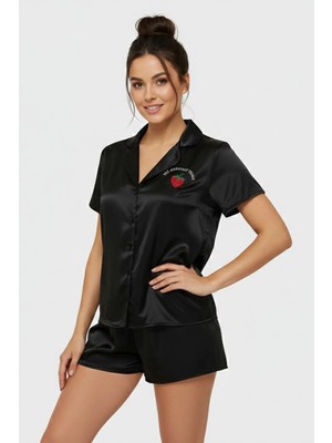 Laperissa Night Glow Siyah Saten Pijama Takımı