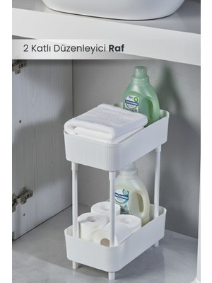 Orvila Banyo Düzenleyici 2 Katlı Gri Raf – Kozmetik, Makyaj Şampuan, Havlu Dolap Organizeri