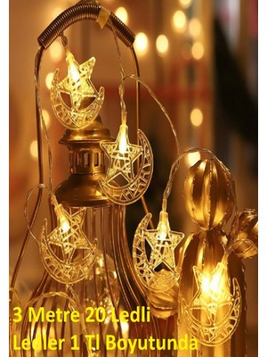 Brokoli Home 3 Metre Ay Yıldız Ramazan Ayı Işık Zinciri 20 LED 2 Pilli Gün Işığı LED Işık Ev Dekorasyonu