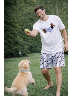 Koza İç Giyim Erkek Pamuklu Köpek Baskılı Cepli Şort Pijama Takımı