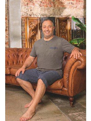 Aydoğan Erkek Dinç Büyük Beden Koton Vizon Bermuda Pijama Takımı 0086