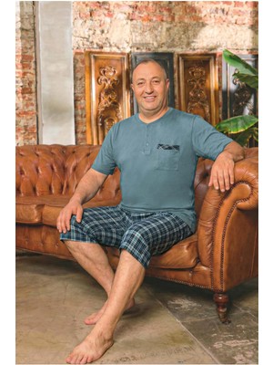 Aydoğan Erkek Dinç Büyük Beden Koton Turkuaz Bermuda Pijama Takımı 0080
