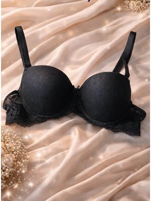 Minecidem Kadın Dolgusuz Desteksiz Balenli Baskılı Dantel Brode Tek Sütyen