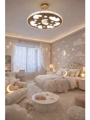 Kafkas 60LIK Dream Moon Gold Genç Odası Modern Kristal Fleksi Avize