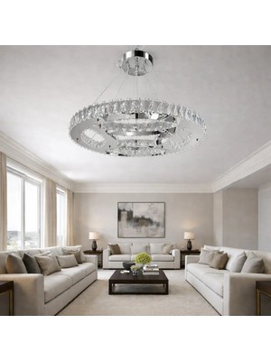 60LIK Kafkas Aurora Gümüş Modern Kristal Avize