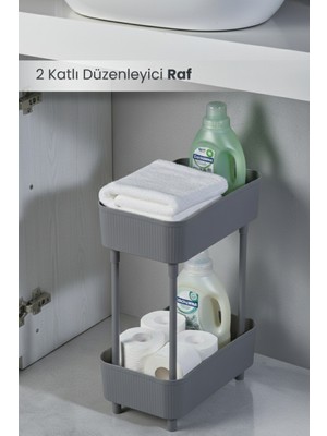 Orvila Banyo Düzenleyici 2 Katlı Gri Raf – Kozmetik, Makyaj Şampuan, Havlu Dolap Organizeri
