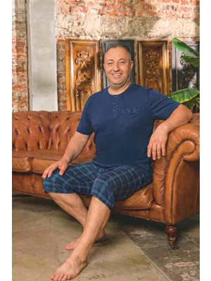 Aydoğan Erkek Dinç Büyük Beden Koton Petrol Bermuda Pijama Takımı 0082