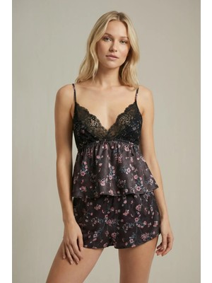 Laperissa Noir Floral Serisi Şortlu Pijama Takımı