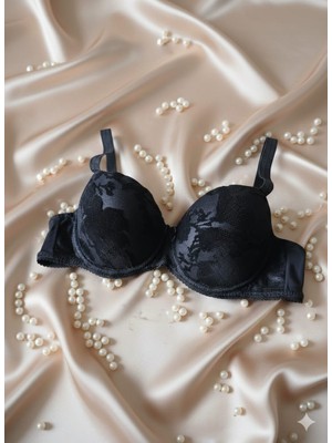 Minecidem Kadın Dolgusuz Desteksiz Balenli Baskılı Dantel Brode Tek Sütyen