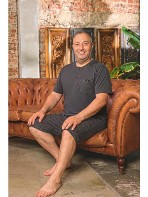 Aydoğan Erkek Dinç Büyük Beden Koton Antrasit Bermuda Pijama Takımı 0087