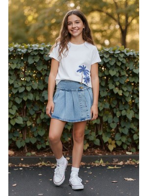 Ugly Duck 8-14 Yaş Arası T-Shırt Şort Etek Takım - Beyaz-Mavi