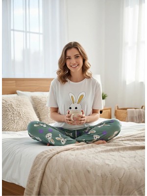 Laperissa Rahat Kalıp Penye Pijama Takımı – Tavşan Desenli Sevimli Set