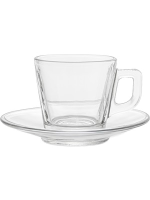 Glass In Love Cam Desensiz Kahve Fincan Seti 90 ml - 6 Kişilik 12 Parça – Tabaklı Türk Kahvesi Fincanı - 3S300540