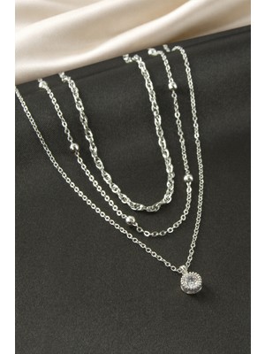 Esranın Dünyası Tek Taşlı Çelik Üçlü Kolye RSBİJ34-ESRDNS