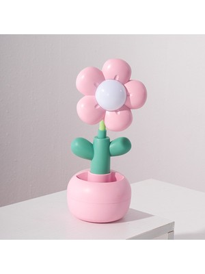 Hediye Fikri USB Şarjlı Çiçek Tasarımlı LED Masa Lambası – Kalemlikli Gece Lambası-Pembe