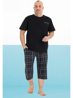Aydoğan Erkek Dinç Büyük Beden Koton Siyah Bermuda Pijama Takımı 0322