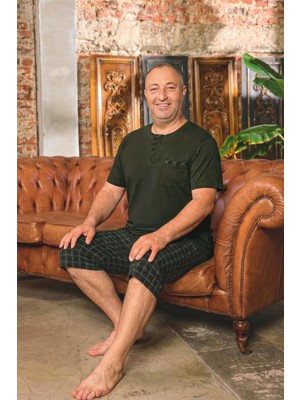 Aydoğan Erkek Dinç Büyük Beden Koton Koyu Yeşil Bermuda Pijama Takımı 0085