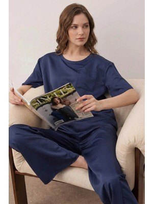 Laperissa Lacivert Mat Saten Konfor Serisi Pijama Takımı