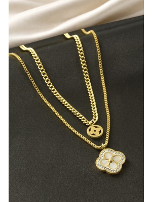 Esranın Dünyası Çiçek Sedef Çelik Ikili Kolye RSBİJ34-ESRDNS