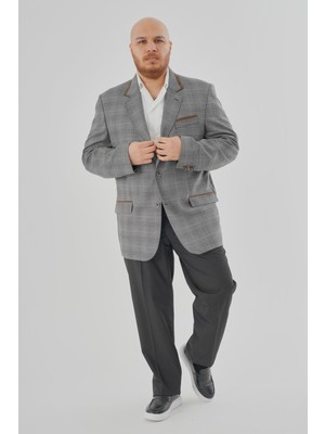 Erkek Gri Kareli Yün Karışımlı Ceket