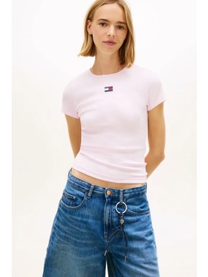 Tommy Hilfiger Tjw Dar Kesim Amblemli Fitilli Kadın Pembe T-Shirt DW0DW17881TN9
