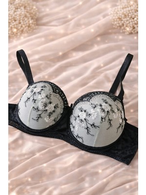 Minecidem Kadın Dolgulu Destekli Balenli Brode Dantel Tek Sütyen