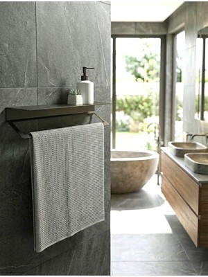 Novacraft Metal Banyo Havlu Askısı , 2mm Lazer Kesim Siyah Statik Toz Boyalı Raflı Havluluk , Banyo Organizeri