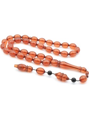 Murty99 Usta İşi Sistemli Tombul Beyzi Kesim Sarı Sıkma Kehribar Tesbih 156