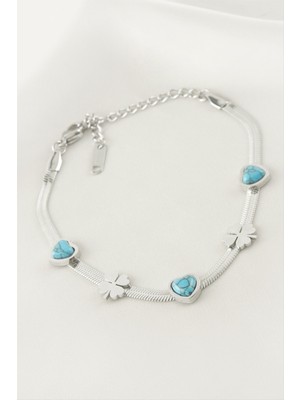 Osense Kalp Yonca Italyan Zincirli Çelik Bileklik