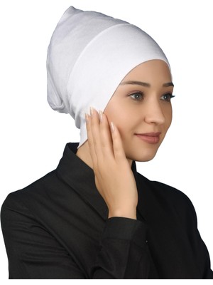 Altobeh Hazır Pratik Geçmeli Uzun Boru Tesettür Bonesi - Beyaz