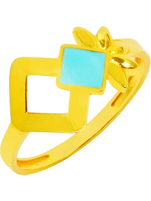 Rüya Kuyumculuk 14 Ayar Turkuaz Mineli Altın Yüzük