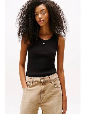 Tommy Hilfiger Tjw Essential Fitilli Kolsuz Kadın Siyah T-Shirt DW0DW20673BDS